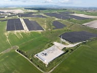 Imagen aérea de una planta fotovoltaica construida por Soltec para Statkraft en Jerez de la Frontera, Cádiz.