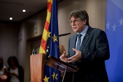 Carles Puigdemont, durante una rueda de prensa en Bruselas a inicios de septiembre.