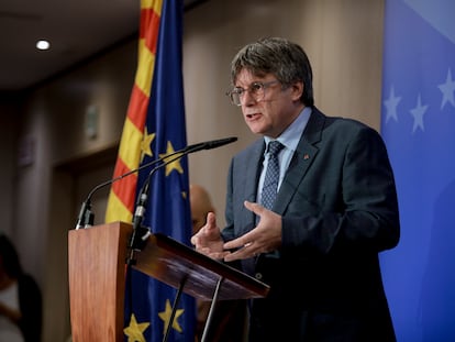 Carles Puigdemont, durante una rueda de prensa en Bruselas a inicios de septiembre.