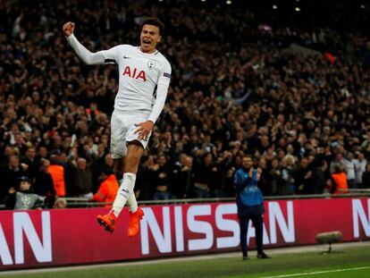 Dele Alli comemora seu segundo gol diante do Real Madrid.