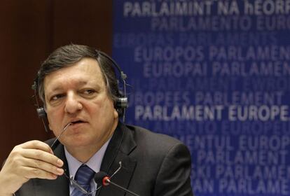 El presidente de la Comisión Europea, José Manuel Durao Barroso, en la rueda de prensa de hoy en el Parlamento Europeo de Bruselas.
