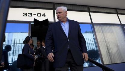Former Panamanian President Ricardo Martinelli arrives at the Central American Parliament in Guatemala.