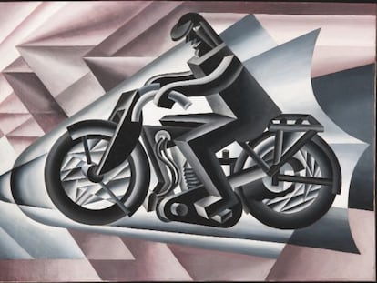 Motociclista, sólido con velocidad (1927), de Fortunato Depero.