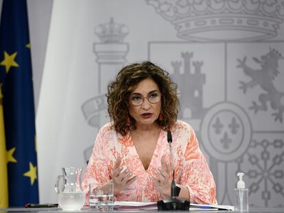 La portavoz del Gobierno, María Jesús Montero, este martes en la rueda de prensa posterior al Consejo de Ministros.