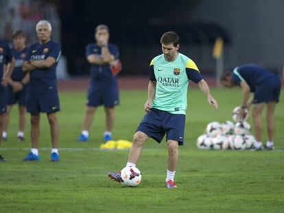 Messi, durante el último entrenamiento en Kuala Lumpur