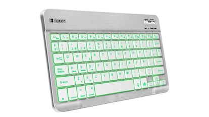 El teclado inalámbrico para tabletas de la imagen puede alternar entre siete colores para iluminar sus teclas.