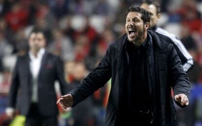 Simeone celebra uno de los goles del Atlético.