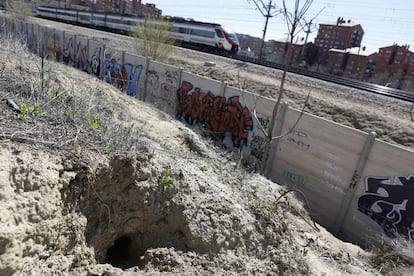 Madrigueras de conejos entre las estaciones de Santa Eugenia y Vallecas.