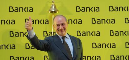 Rodrigo Rato, expresidente de Bankia, el d&iacute;a que empez&oacute; a cotizar en Bolsa la entidad.