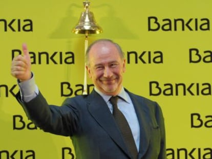 Rodrigo Rato, expresidente de Bankia, el d&iacute;a que empez&oacute; a cotizar en Bolsa la entidad.
