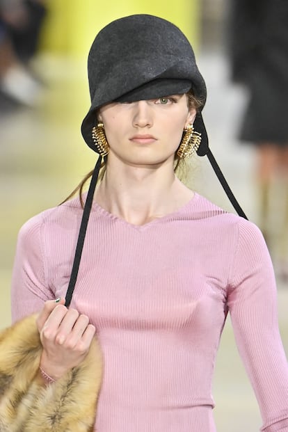 PARIS, FRANCE - MARCH 11: A model walks the runway during the Miu Miu Ready to Wear Fall/Winter 2025-2026 fashion show as part of the Paris Fashion Week on March 11, 2025 in Paris, France.