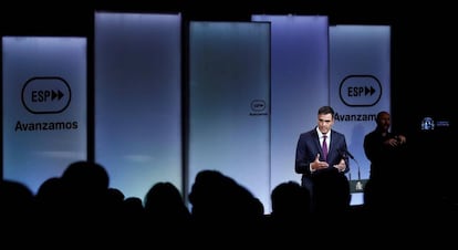 Pedro Sánchez, durante su intervención en la Casa de América