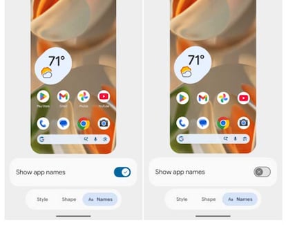 Android 17 Beta 3 sin etiquetas en la pantalla de inicio
