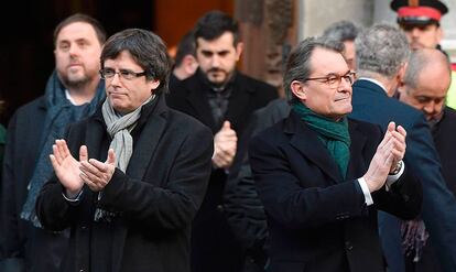 El president de la Generalitat, Carles Puigdemont, amb l'expresident Artur Mas.