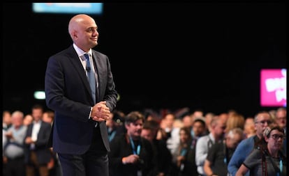 Sajid Javid, el ministro de Economía del Gobierno de Boris Johnson, durante el Congreso del Partido Conservador del Reino Unido, el 30 de septiembre.