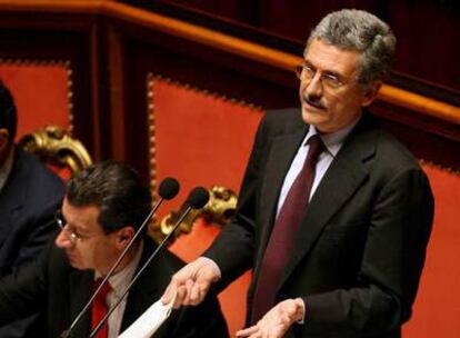 El ministro de Exteriores Massimo D'Alema, durante el debate de hoy en el Senado