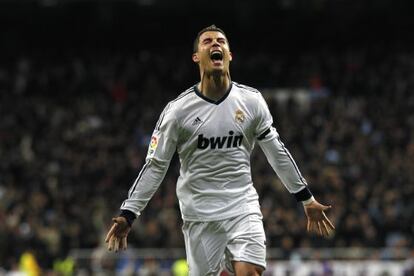 Cristiano celebra su gol al Atlético, el primero del Madrid