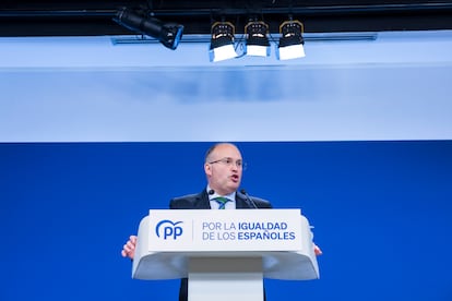 El portavoz del Grupo Popular en el Congreso, Miguel Tellado, el miércoles en una rueda de prensa en Madrid.