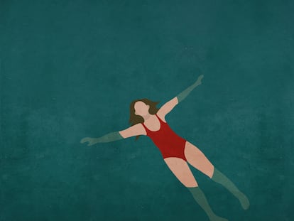 Ilustración de una mujer flotando en silencio.