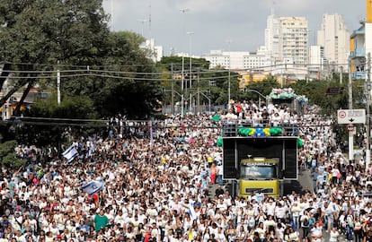 La multitudinaria Marcha para Jesús este jueves en São Paulo.