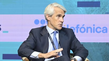 Borja Ochoa, presidente de Telefónica España, durante su intervención el DigitalES Summit 2025, este miércoles, en Madrid.