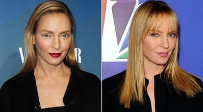 Uma Thurman con el cambio en su rostro (izquierda) y antes.