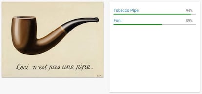Etiquetas de la Google Cloud Vision API para 'Ceci n'est pas une pipe', de René Magritte