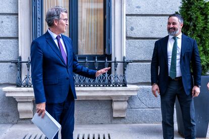 Feijóo y Abascal, el día 17 en el patio del Congreso.