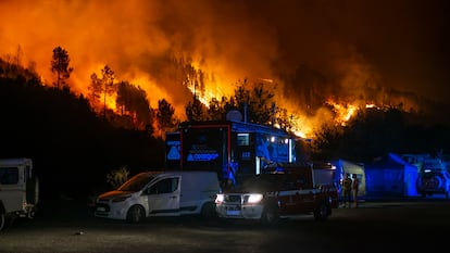 Trabajos de extinción del fuego en Ribas de Sil, la madrugada del martes.