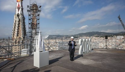 Plataforma de la torre de Jes&uacute;s de la Sagrada Familia a 82 metros de altura actualmente.