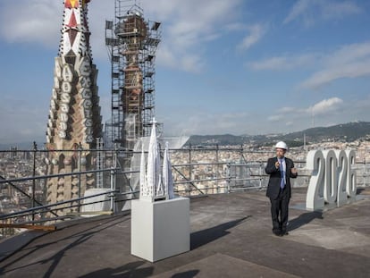 Plataforma de la torre de Jes&uacute;s de la Sagrada Familia a 82 metros de altura actualmente.