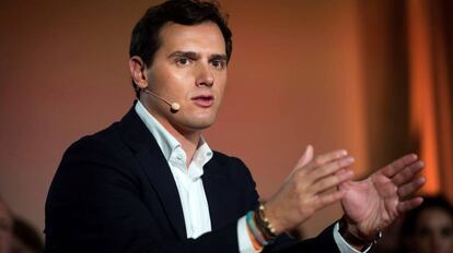 El presidente de Ciudadanos, Albert Rivera, durante un acto de su partido en Madrid. 