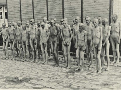 Inmates lined up for identification. Around 200,000 prisoners passed through Mauthausen and its satellite camps, around half of whom died. They included 4,761 of the 7,200 Spanish republicans interned there.