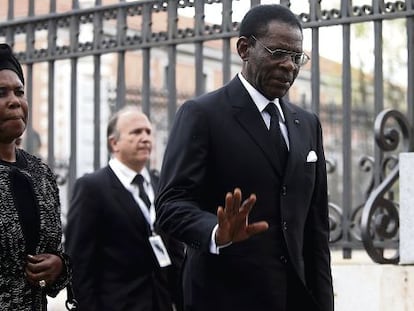 Teodoro Obiang, en el funeral por Su&aacute;rez.