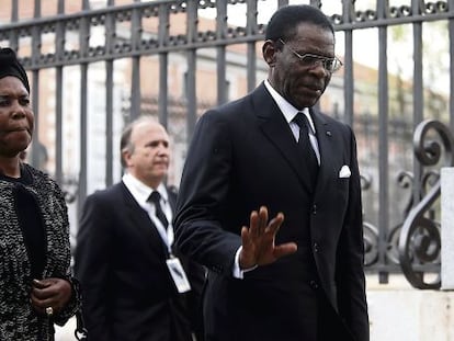 Teodoro Obiang, en el funeral por Suárez.