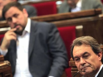 El presidente de la Generalitat, Artur Mas y el lider de ERC, Oriol Junqueras.