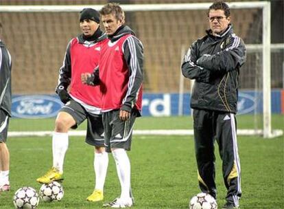 Ronaldo, Beckham y Capello, durante la sesión de entrenamiento