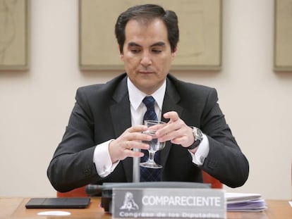 Jos&eacute; Antonio Nieto, durante su comparecencia, hoy en el Congreso. 