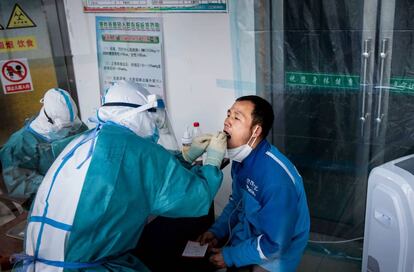 Sanitarios chinos realizan una prueba de covid-19 en el noreste de China.