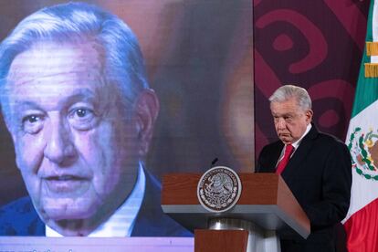 El presidente de México, Andrés Manuel López Obrador, durante la conferencia de prensa, el 25 de marzo 2024.