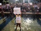 Manifestación contra el uso de mascarillas en la Plaza de Colón, esta tarde.