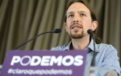 Pablo Iglesias en una rueda de prensa en Madrid.