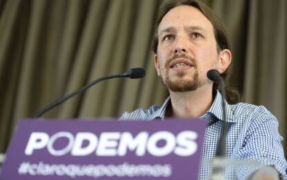 Pablo Iglesias en una rueda de prensa en Madrid.