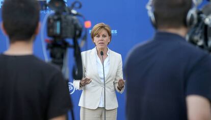 María Dolores de Cospedal el pasado 16 de mayo en un acto del partido en Seseña.