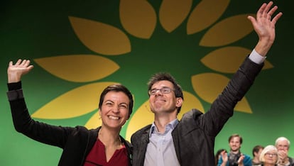 Ska Keller y Bas Eickhout tras ser elegidos por los delegados.