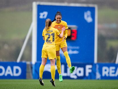 Salma Paralluelo celebra un gol frente a la Real Sociedad en Liga, el pasado 10 de marzo.