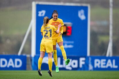 Salma Paralluelo celebra un gol frente a la Real Sociedad en Liga, el pasado 10 de marzo.