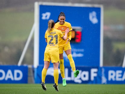 Salma Paralluelo celebra un gol frente a la Real Sociedad en Liga, el pasado 10 de marzo.