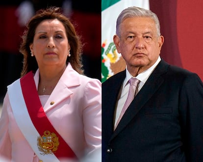 Dina Boluarte, presidenta del Perú, junto a Andrés Manuel López Obrador, presidente de México