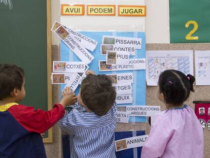 Tres alumnes de l'escola Reina Violant de Barcelona.